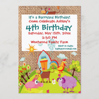 Barnyard Boskap Burlap Birthday-inbjudningar Inbjudningar