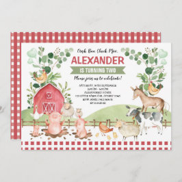 Barnyard Boskap Greenery Födelsedagsfest Inbjudningar