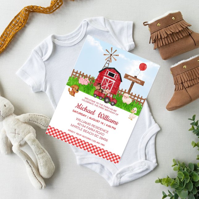 Barnyard Boskap Inbjudningar (Cute Farm Theme Birthday)