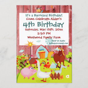 Barnyard Boskap Red Wood Birthday-inbjudan Inbjudningar