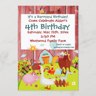 Barnyard Boskap Red Wood Birthday-inbjudan Inbjudningar