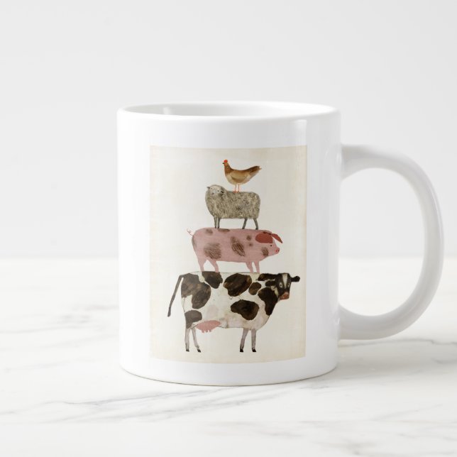 Barnyard Buds - Cow, Gris, får och Hen Jumbo Mugg (Höger)