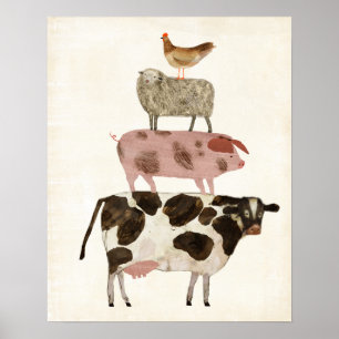 Barnyard Buds - Cow, Gris, Får och Hen Poster