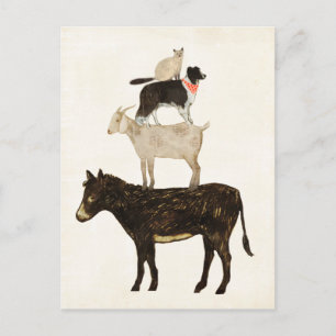 Barnyard Buds - Donkey, Goat, Hund, Cat Vykort