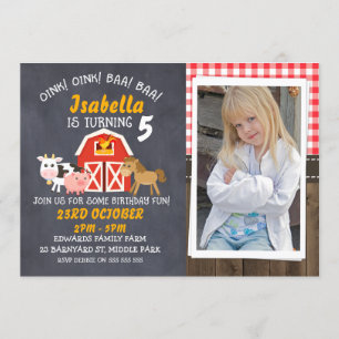 Barnyard Chalkboard Fotofödelsedagsinbjudan Inbjudningar