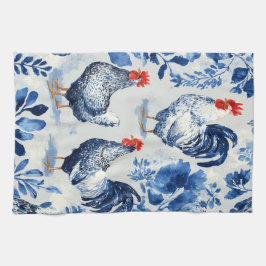Barnyard Chickens and Botanical Pattern Design Kökshandduk