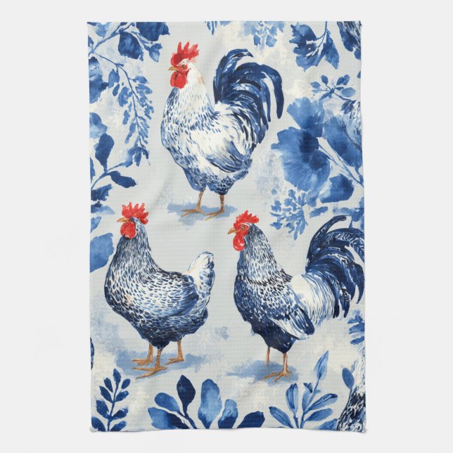 Barnyard Chickens and Botanical Pattern Design Kökshandduk (Vertikal)