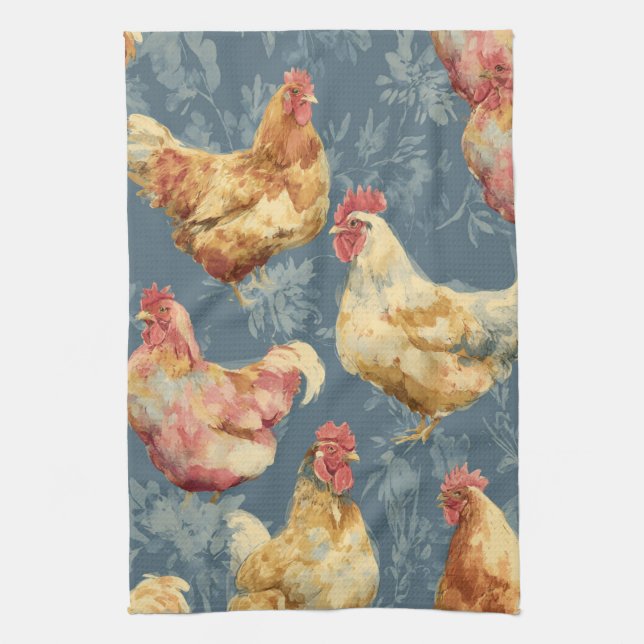 Barnyard Chickens and Botanical Pattern Design Kökshandduk (Vertikal)