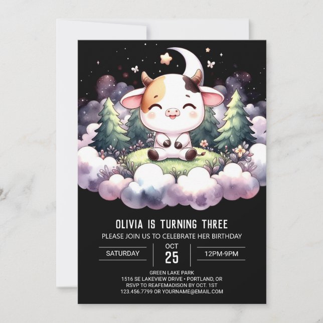 Barnyard Digital Cow Birthday Inbjudningar (Framsida)