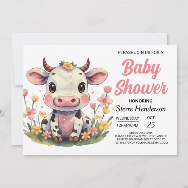 Barnyard Elegant Rosa Cow Baby Shower Inbjudningar (Framsida)