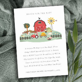 Barnyard Farm Animal Bokar for Baby Shower Tilläggskort