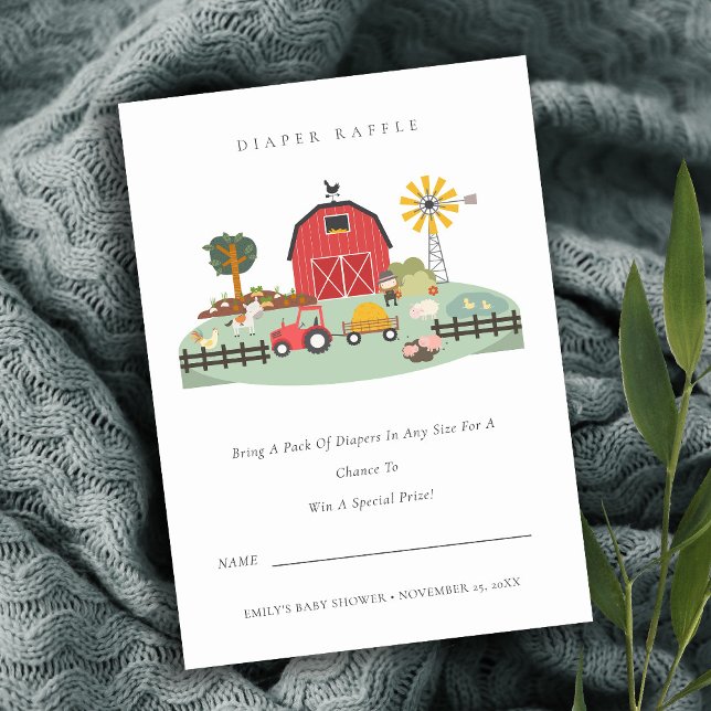 Barnyard Farm Animal Diaper Raffle Baby Shower Tilläggskort (Skapare uppladdad)