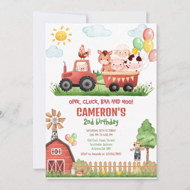 Barnyard Farm Animals Birthday Invitation Inbjudningar (Framsida)