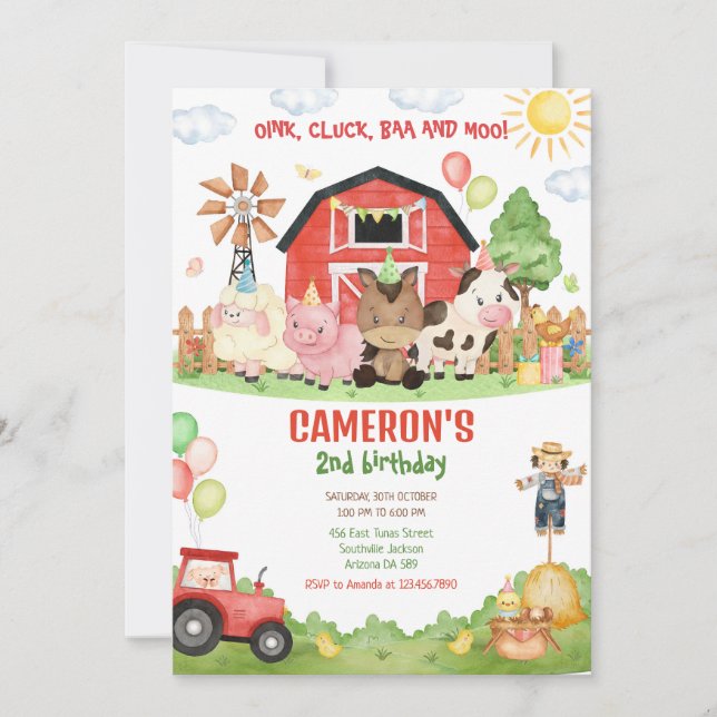 Barnyard Farm Animals Birthday Invitation Inbjudningar (Framsida)