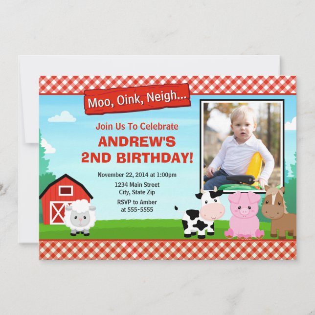 Barnyard Farm Birthday Inbjudan (Framsida)