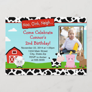 Barnyard Farm Birthday-inbjudan 5x7-fotokort Inbjudningar