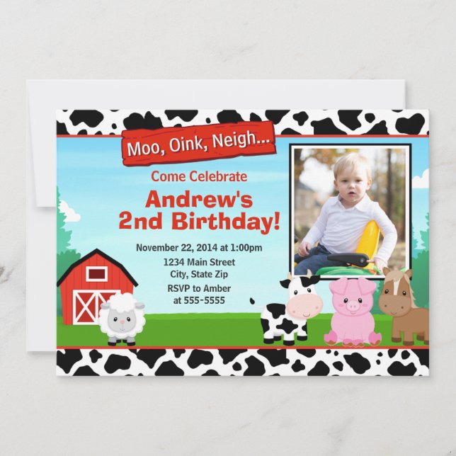 Barnyard Farm Birthday-inbjudan Inbjudningar (Framsida)