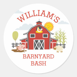 Barnyard Farm Födelsedagsfest Sticker Runt Klistermärke
