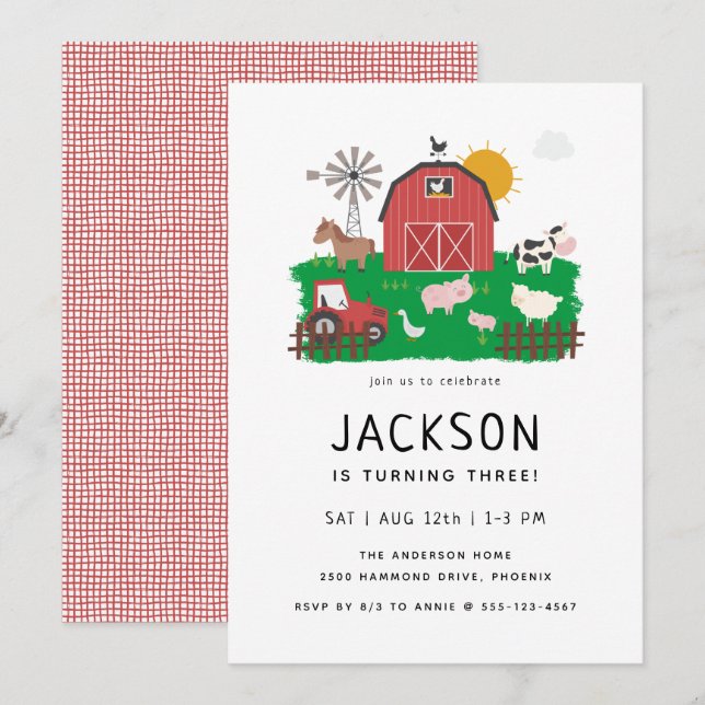 Barnyard Farm Theme Birthday Inbjudningar (Fram/baksida)