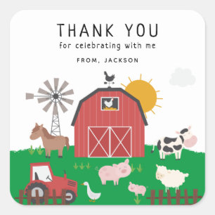 Barnyard Farm Theme Birthday Tack Fyrkantigt Klistermärke