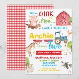 Barnyard Födelsedagsfest Boskap Turning Two Inbjudningar