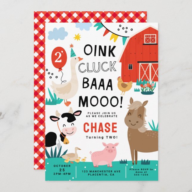 Barnyard födelsedagsfest inbjudningar (Fram/baksida)
