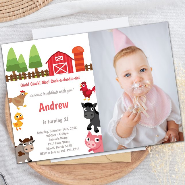 Barnyard-födelsedagsinbjudningar med foto inbjudningar (Barnyard birthday invitations with photo)