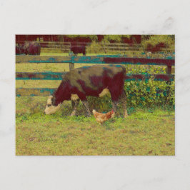 Barnyard Friends Cow & Chicken Vykort