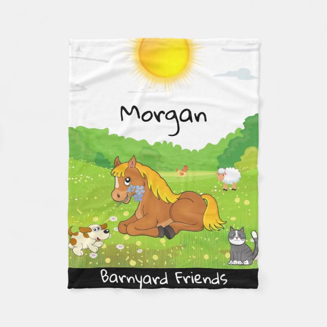 Barnyard Friends Pony, Cat, Hund, Chicken, Lamb Fleecefilt (Framsidan)