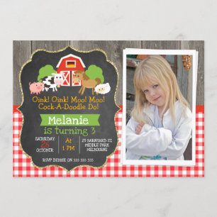 Barnyard Part Chalkboard Foto Birthday Inbjudan