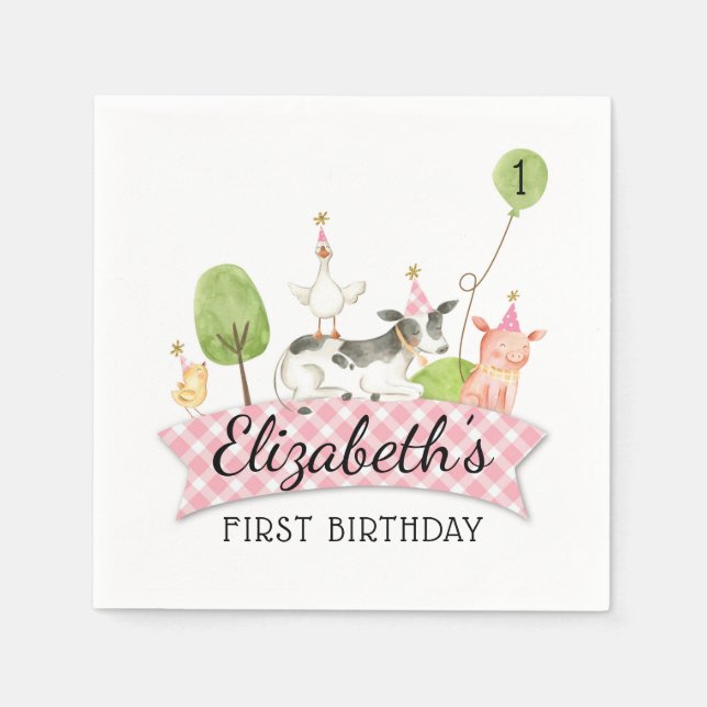 Barnyard Party Napkins, Girls Barnyard Birthday Pappersservett (Framsidan)