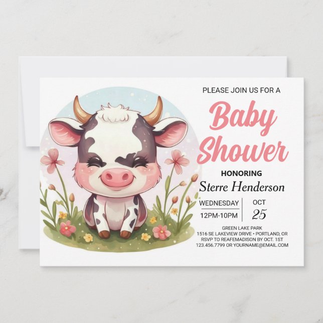 Barnyard Pastel Modern Cow Baby Shower Inbjudningar (Framsida)