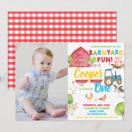 Barnyard Roligt 1:a födelsedag Party Boskap Foto Inbjudningar