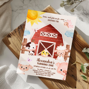 Barnyard Roligt 1:a födelsedag Party Boskap Inbjudningar