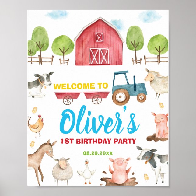 Barnyard Roligt Party Boskap Birthday Välkommen Poster (Framsidan)