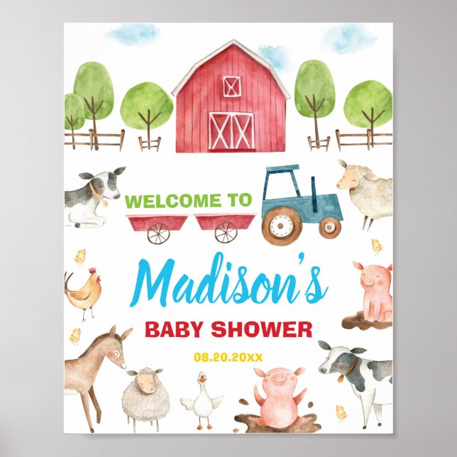 Barnyard Roligt Party Farm Animal Baby Shower Välk Poster (Framsidan)