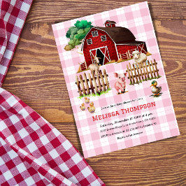 Barnyard Rosa Play Boskap Baby Shower Girl Inbjudningar