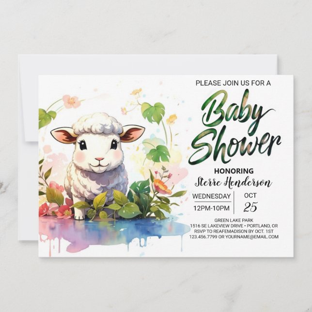 Barnyard Sheep Girl Baby Shower Inbjudningar (Framsida)