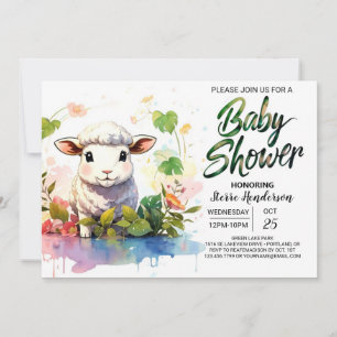 Barnyard Sheep Girl Baby Shower Inbjudningar