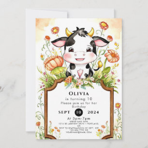 Barnyard Simple Cow Birthday Inbjudningar