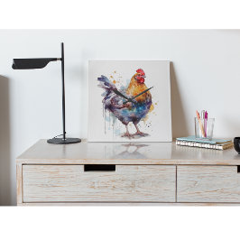 Barnyard Splendor: Watercolor Hen Fyrkantig Klocka