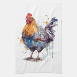 Barnyard Splendor: Watercolor Hen Kökshandduk