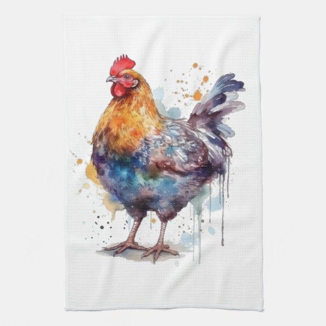 Barnyard Splendor: Watercolor Hen Kökshandduk (Vertikal)