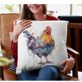 Barnyard Splendor: Watercolor Hen Kudde