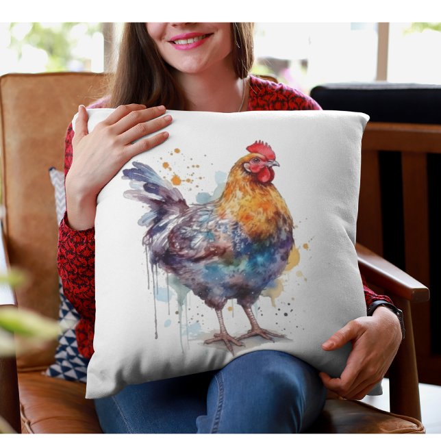 Barnyard Splendor: Watercolor Hen Kudde (Skapare uppladdad)