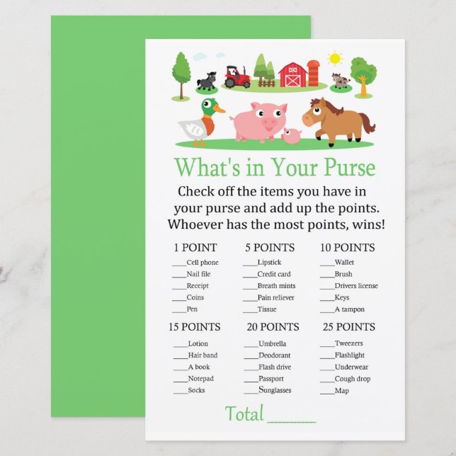 Barnyard What's in your purse match (Fram/baksida)