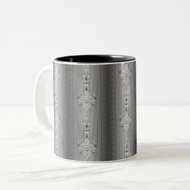 Barock blomster mönster med kant grå kaffekopp (Framsida vänster)