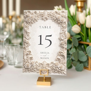 Barock blomsterrik ivory bröllopsbordskort bordsnummer