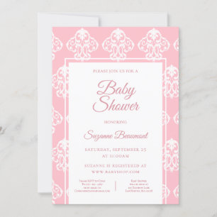 Barock Boho Rosa Vit Bebis Shower Inbjudan