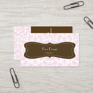 Barock damask i rosa/chokladbrun visitkort